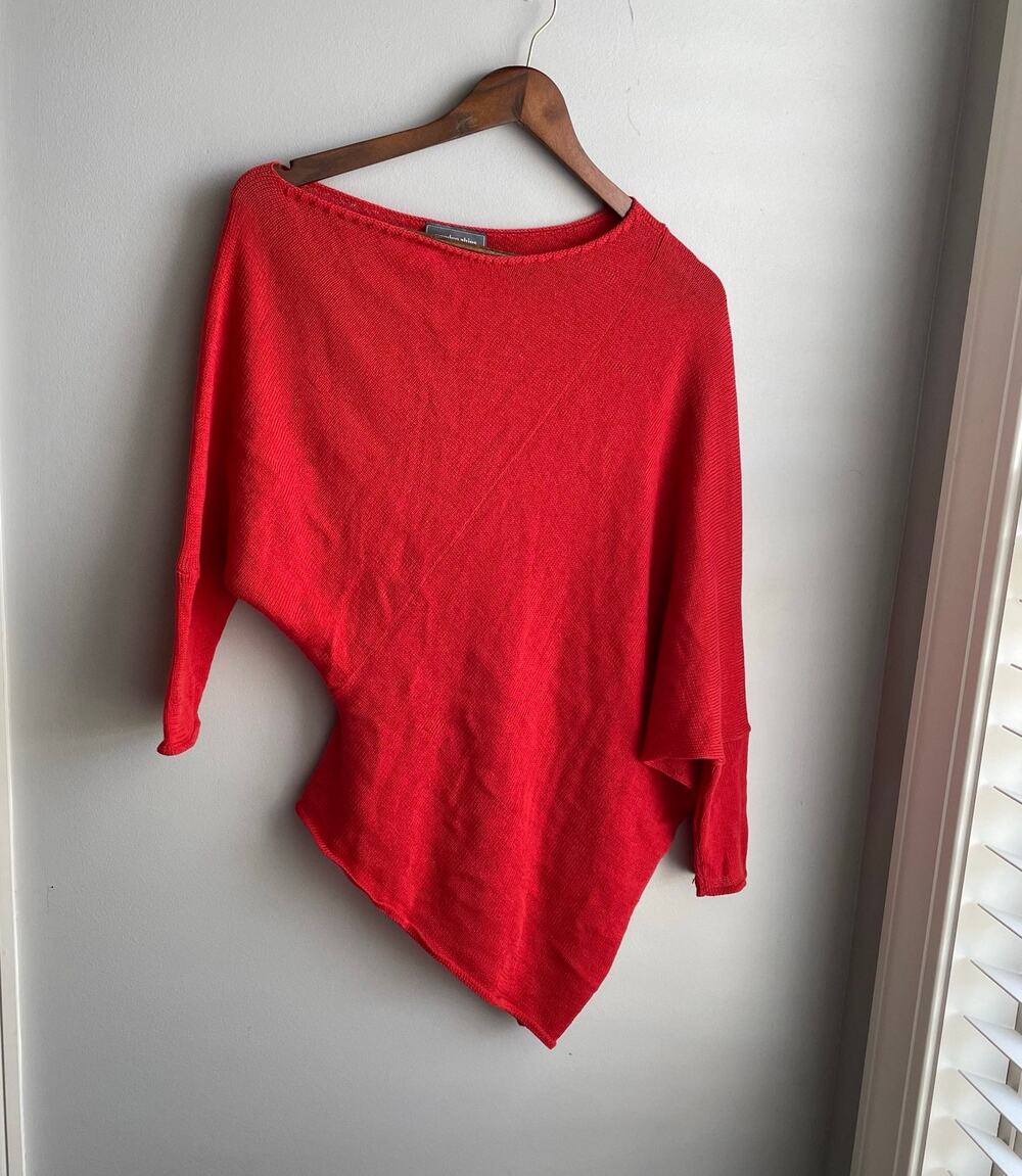 Wooden Ships Red Cotton Blend Off-Shoulder Asymmetric Sweater size S/M